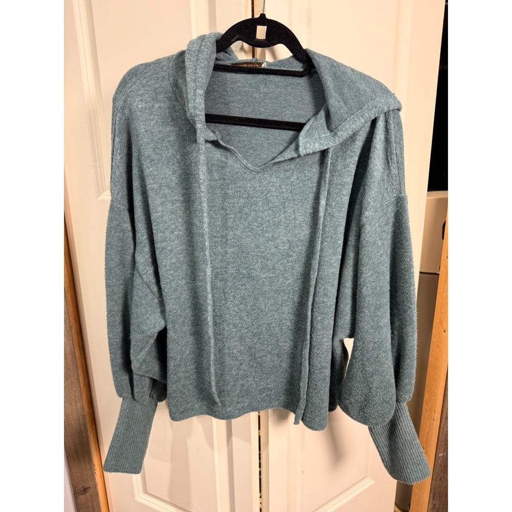 Zenana Women Ash Jade Hooded Knit Top Dolman Sleeve Balloon Cuff Sweater L/XL